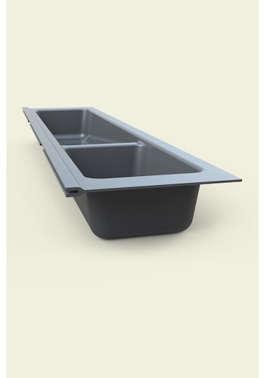 Mutfak Çekmece İçi Modüler İki Bölmeli Kaşıklık 11cmx48cm Boydan 4cm Kesilebilir Antrasit