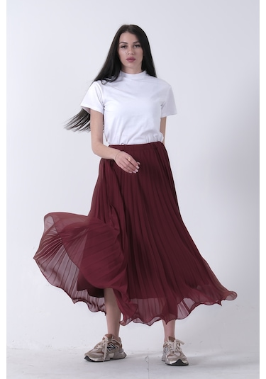 Feminist Bordo Astarlı Piliseli Etek 4594046.04 Bordo