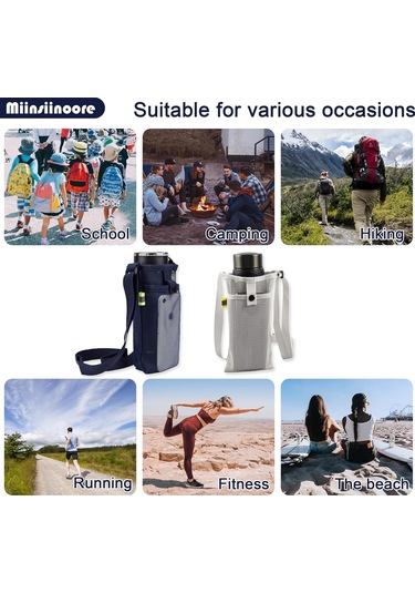 Xindoker 3'lü Su Şişesi Çantası Seti - Ağ Desenli Taşınabilir Kılıf, Ayarlanabilir Askı, Yürüyüş Kamp Turizm İçin - Siyah, Mavi, Gri Siyah - Gri - Mavi