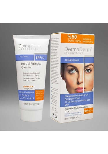 Dermaderm Bitkisel Cilt Beyazlatıcı  SPF 50+ Gündüz Leke Bakım Kremi 100 G