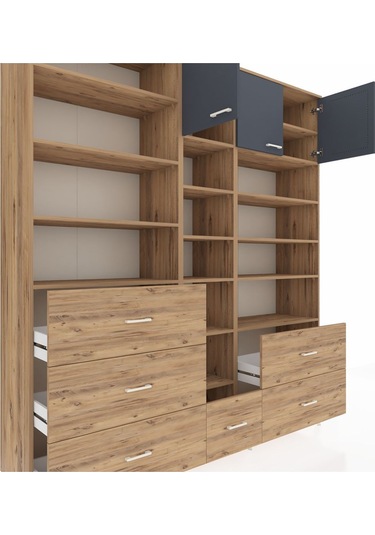 Hyperion Dolap 17 Raflı 6 Çekmeceli 3 Kapaklı 220x44x243 Çam-antrasit/çam Antrasıt/atlas Çam