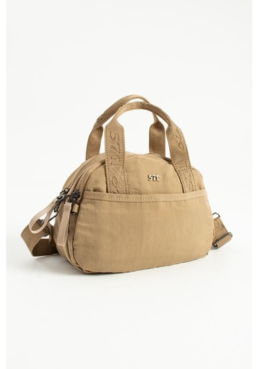 Kadın Omuz Çantası Elde Tutmalı Çapraz Askılı Postacı Bayan Çantası 20 27 Cm Astarlı Hafif Kumaş Vizon