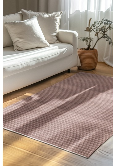 Lidya Bej / Füme Pamuk Dokuma Yumuşak Halı Kaymaz Tabanlı, Kolay Temizlenen, Modern Tasarım Kilim Bej