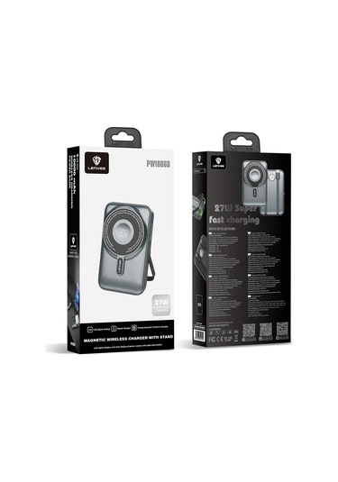 Lenyes Pw1006d Dijital Led Ekranlı Standlı Wireless Powerbank 15w 10000mah Gri