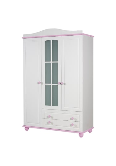 Meltem Kids Carino Pembe Üç Kapılı Camlı Dolap