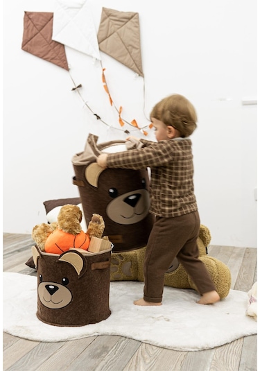 Mordesign Saklama Kutusu,dolap Içi Çamaşır/oyuncak Düzenleyici, Kirli Sepeti, Morbear Serisi, Büyük Boy 40 X 30 Kahverengi