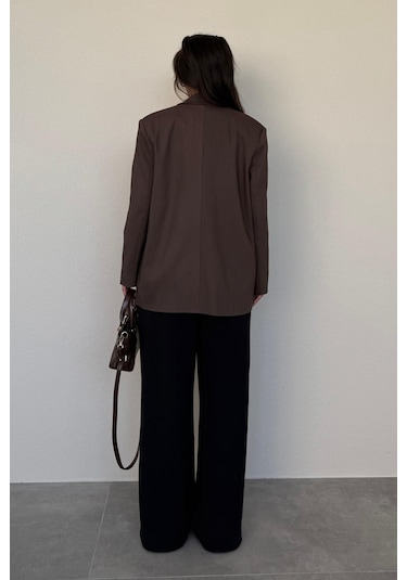 Madmext Kahverengi Oversize Blazer Kadın Ceket Mg2445 Kahverengi
