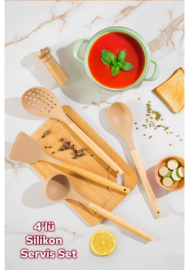 Porsima 3167 Bambu Silikon 4 Parça Servis Takımı Seti Kapicino Diğer