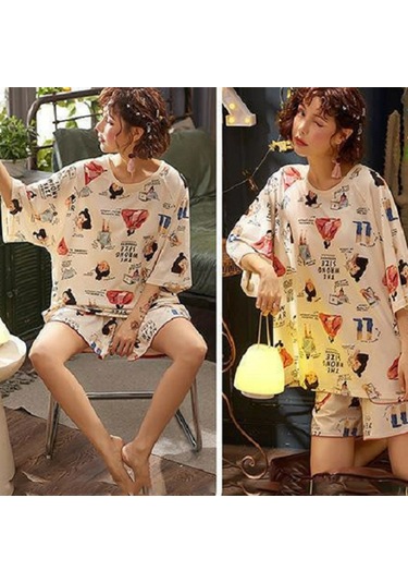 Sones Adet/takım Kadın Bahar Ve Yaz İnce Pijama Kısa Kollu Şort Ev Giyim Mektup Kızı Çok Renkli