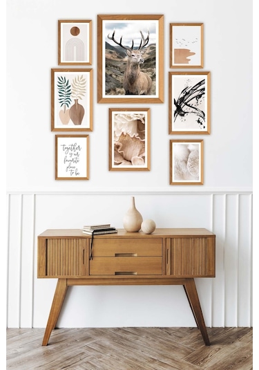 No77decor Sanatsal Bohem Yazı Ve Geyik Temalı Tablo Seti