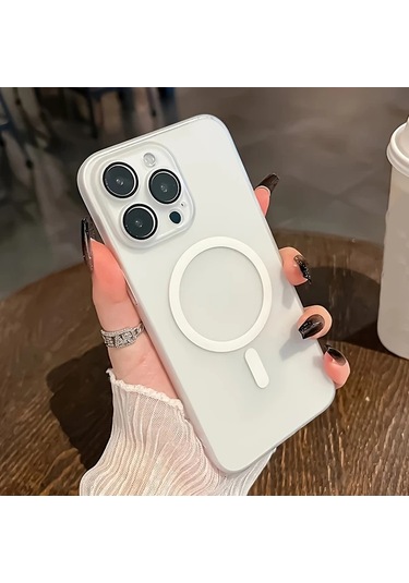 Fochsia iPhone Uyumlu 14 Pro İçin Mat Manyetik Şeffaf Kasa Pc Sert Kapak Kablosuz Şarj