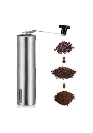 Hombey 304 Paslanmaz Çelik El Cranklı Kahve Değirmeni, Seramik Burr, Ayarlandırabilir, 30g, Gümüş - Ev & Seyahat İçin