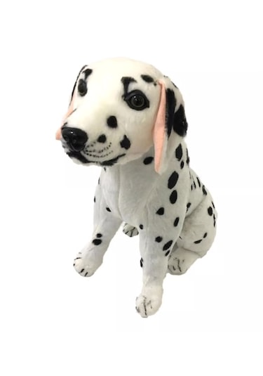 Oturan Peluş Köpek 30 Cm Beyaz - Siyah