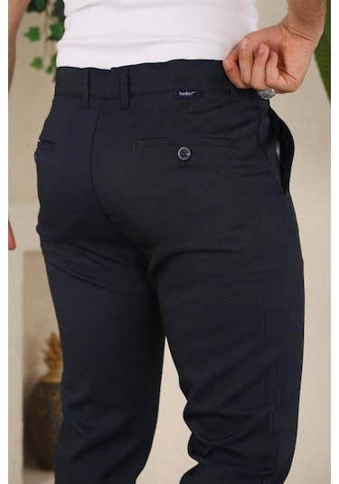 Erkek Casual Slim Fit Cord Desenli Kumaş Pantolon Lacivert
