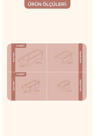 4'lü Set Ayarlanabilir Çekmece Içi Düzenleyici Kutu Uzayıp Kısalabilen Organizer Seti 2a2b Krem