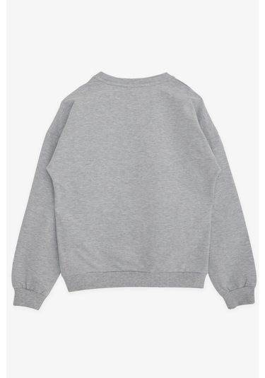 Breeze Kız Çocuk Sweatshirt Şaşkın Kız Baskılı 9-14 Yaş, Gri Melanj Gri
