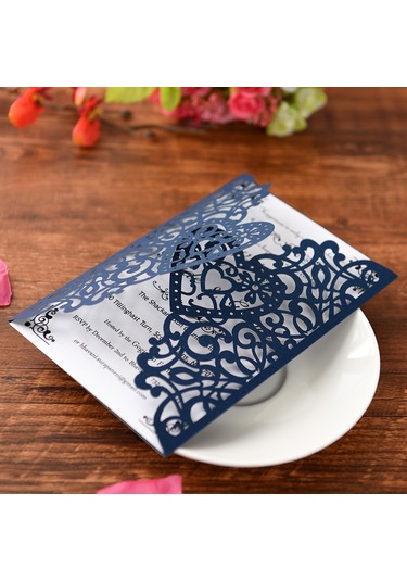 Shineyee 10 Adet Deniz Mavisi Gümüş Kağıt Davetiye Kapakları - Kalp Desenli, Düğün/doğum Günü Davetiyeleri, 18x12cm, D126 Serisi