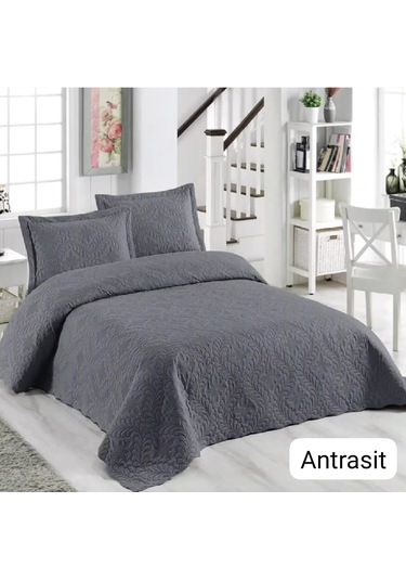 Örtüm Ivy Sarmaşık Çift Kişilik Microfiber Kapitone Yatak Örtüsü Antrasit