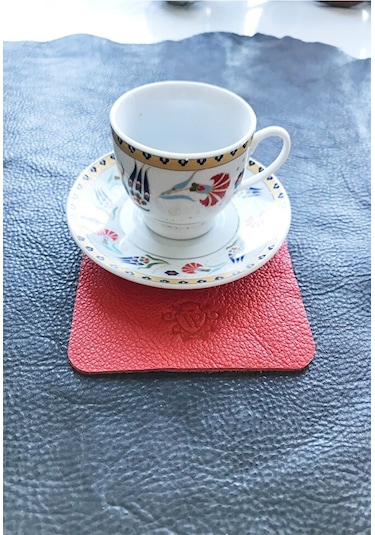 Coaster Kare Bardak Altlığı Vegan Deri Siyah Pembe