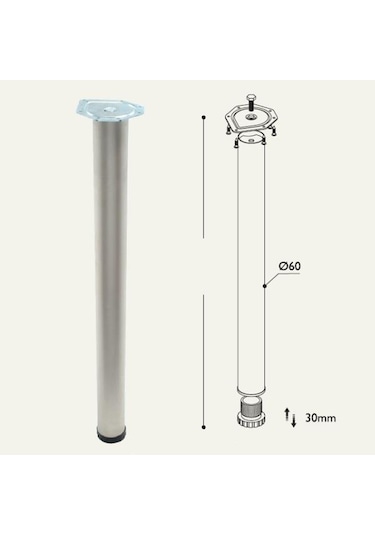 Gürçayhırdavat Masa Ayağı 11.180 - 60Mm Krom 80Cm (4 Adet)