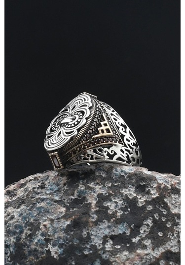 Örgü Tasarım Erkek Yüzüğü 925 Ayar Gümüş Zirkon Taş Süslemeli 901372 Gümüş