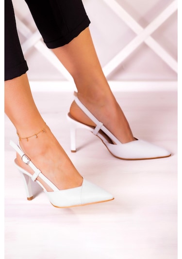 Erkan Saçmacı Sacha Beyaz Arkası Açık İnce Topuklu Ayakkabı Beyaz
