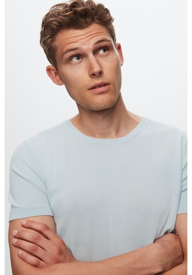 D's Damat Slim Fit Mavi Düz Örgü Rayon Örme T-Shirt 0Ef069421003M Mavi