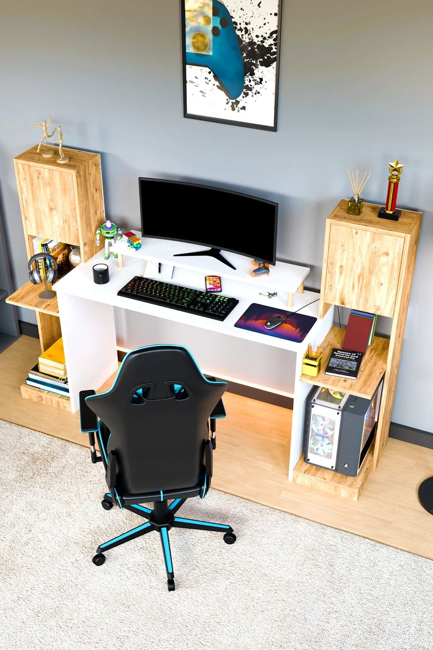 Throne Dolaplı, Kitaplıklı, Raflı Çalışma Masası, Bilgisayar Masası, Çocuk Çalışma Masası Atlantik Çam Atlantik Çam