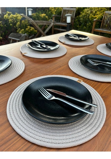 6 Lı Yuvarlak Supla Takımı Kolay Temizlenebilir, Modern Sofralar İçin Bej