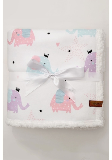 Fluffy Bebek Battaniyesi 80x100 Cm Elephant Kundak Puset Çift Taraflı Koyun Tüyü Battaniye