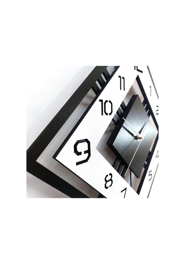 Dörtgen Geometrik Tasarım 50 Cm Modern Ahşap Sarkaçlı Duvar Saati Siyah Beyaz
