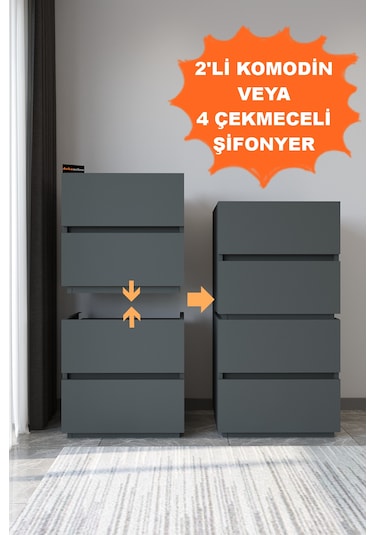 Ae-2034 Galata 4 Çekmeceli Patentli Antrasit Şifonyer Yatak Odası