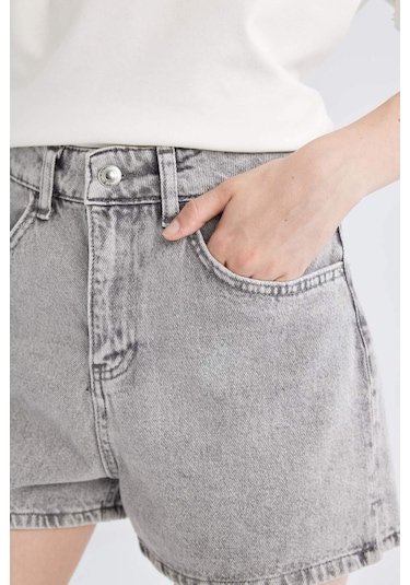 Defacto Mom Fit Yüksek Bel Jean Şort C0689ax24hsnm55 Gri