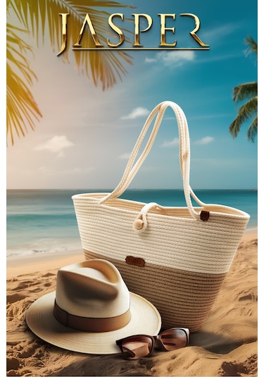 Jasper Jüt İp Bej Çok Amaçlı Seyahat Piknik Plaj Çantası Bej