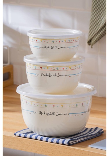 Made With Love Emaye 3 Lü Saklama Ve Karıştırma Kabı Çok Renkli