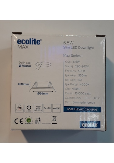 Ecolite 3'Lü Paket 6.5W 4000K Led Gömme Spot Ilık Beyaz Işık Beyaz