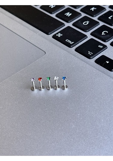 316 L Cerrahi Çelik Dudak Kıkırdak Helix Tragus Piercingi Kırmızı Taşlı Piercing Kırmızı