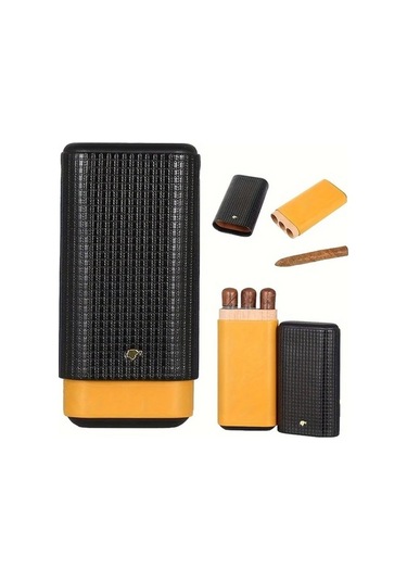 Besthome1 Sarı Siyah Seyahat Sigara Kutusu, Erkekler İçin Dayanıklı Üç Parmak Sigara Tutucu, Hediye