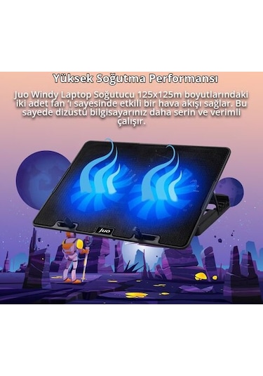 Juo Windy 2 Fanlı 1500 RPM Led Aydınlatmalı Hız ve Yükseklik Ayarlı Notebook Soğutucu