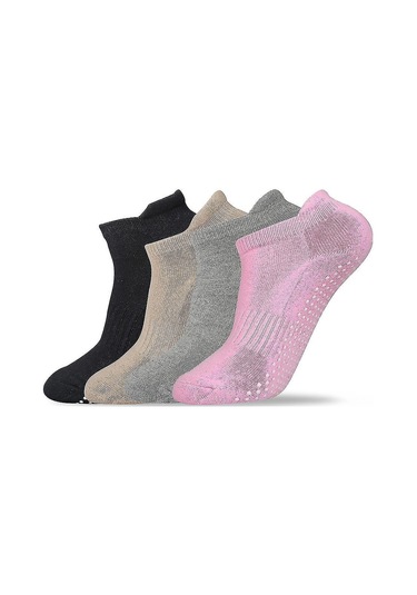 Teltree Yumuşak Silikonlu Anti Kayma Pilates Çorapları, Nefesli Pamuk, Ev/stüdyo/spor İçin, Kadın Erkek 4'lü Paket Diğer