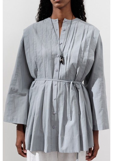 Nervürlü Geniş Kollu Tunik Mavi Mavi