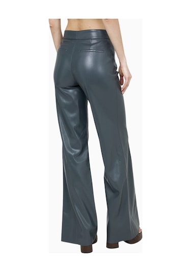 Alice And Olivia Dylan Vegan Deri Geniş Paça Pantolon Koyu Gri