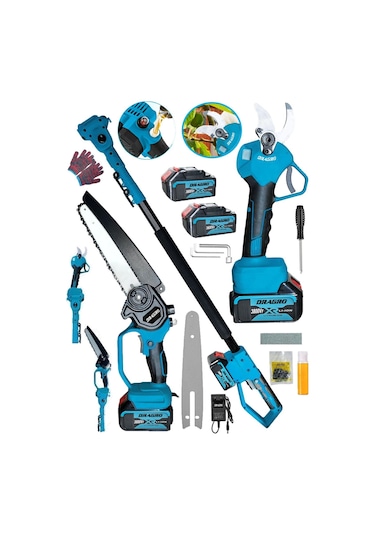 Dragro Alman DRG-YGLI38 M 3800 VF 30 AH Daflong Seri 2 Akülü Yağ Pompali Şarjlı Budama Makası + Dudama Testeresi 2'li Set