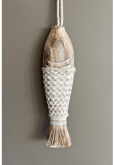 Marin Temalı Eskitme Ahşap Balık Büyük Boy-40 Cm