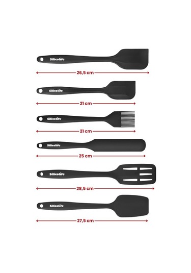 Silikon Mutfak Seti 6 Lı, Isıya Dayanıklı Yanmaz Yapışmaz Silikon Spatula Seti 6 Parça Siyah Siyah