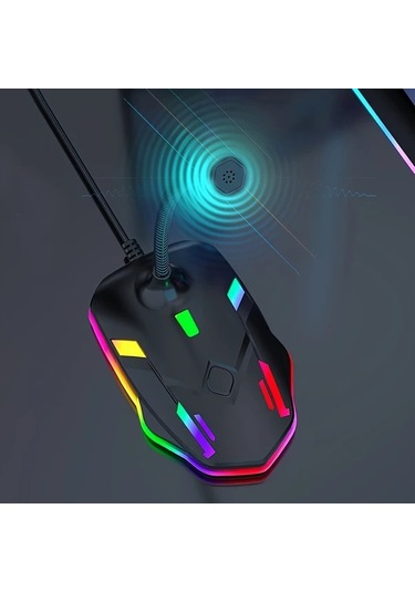 Oldfriend Siyah 1 Adet Taşınabilir Usb Rgb Oyun Mikrofonu Net Ses Led Işık Sessiz 150cm