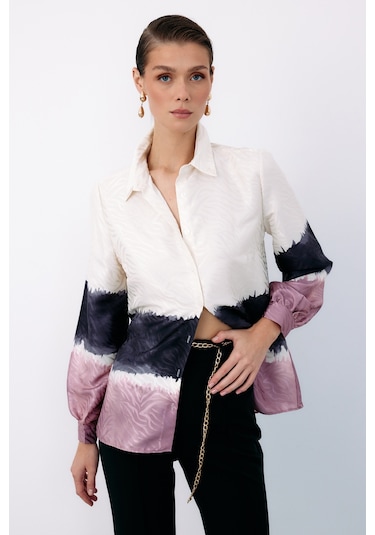 Sateen Renkli Klasik Gömlek - Pudra-135094 PUDRA Pudra