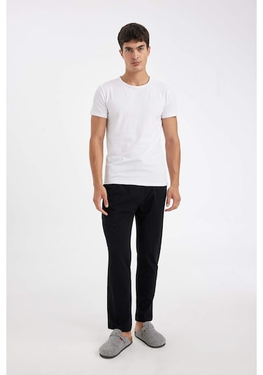 DeFacto Regular Fit Beli Bağcıklı Düz Paça Cepli Pijama Altı Z7323AZ24AUBK81