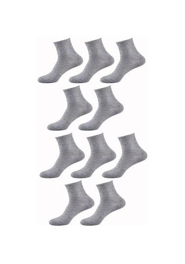 Hepsine Rakip 10lu Kadın Erkek Kolej Çorap Renkli Pamuklu Yarım Konç Ekonomik Gri