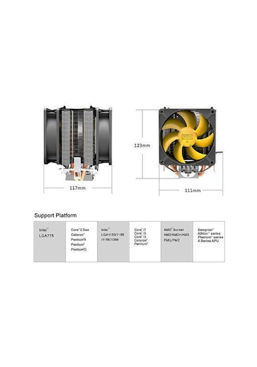 Intel 775 1155 1156 Cpu İşlemci Fanı Pc Cooler 2 X 9Cm Fan